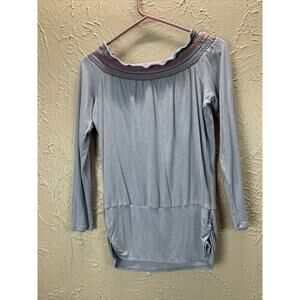 KNOX ROSE Womens Off Shoulder Blouse Peasant Top Shirt Ruched Side Size Medium